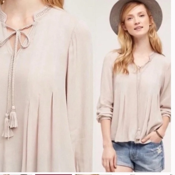 Anthropologie Floreat Blouse Gauzy Beaded Grey - Picture 2 of 9